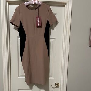 MaxMara Asymmetrical Dress in Tan and Black